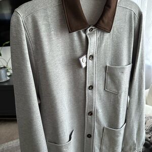 Gray and Brown Lightweight Casual Shirt Jacket
